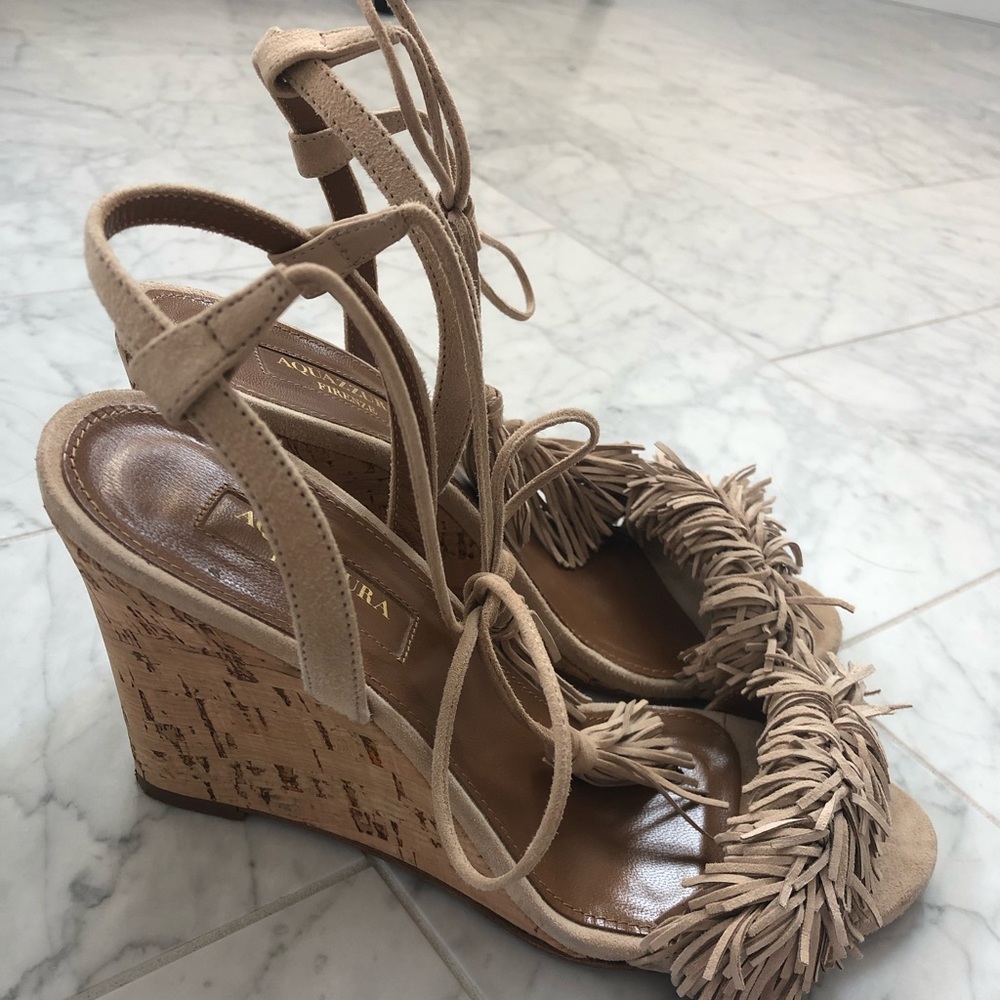 Aquazzura Tan Wedge Sandals